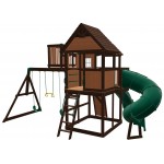 Complex Loc de Joaca SkyFort 3 din lemn de cedru - Centru de exterior multifunctional cu tobogan elicoidal si 3 nivele de joaca Sky Fort III Backyard Discovery  